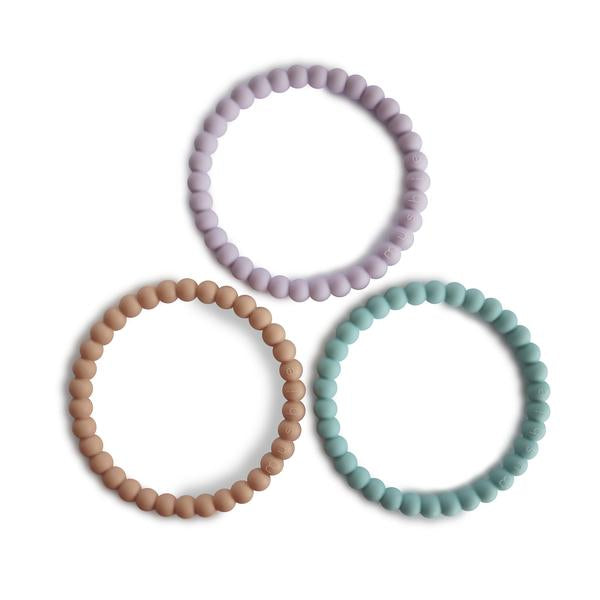 Pearl Teething Bracelet 3-Pack (Lilac/Cyan/Soft Peach)