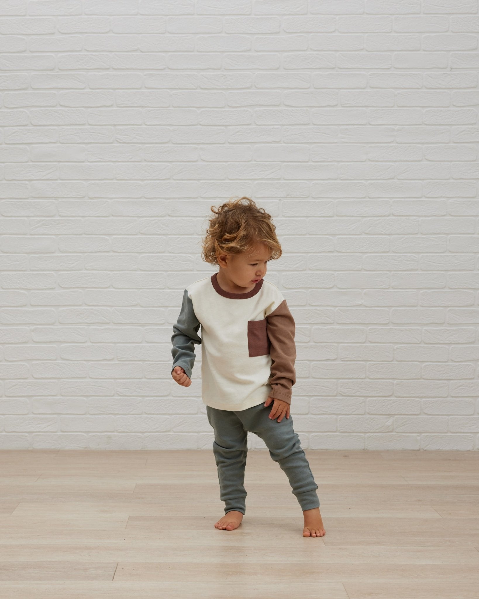 LONG SLEEVE POCKET TEE | IVORY COLORBLOCK - LAST ONE 6/12M - Khanh