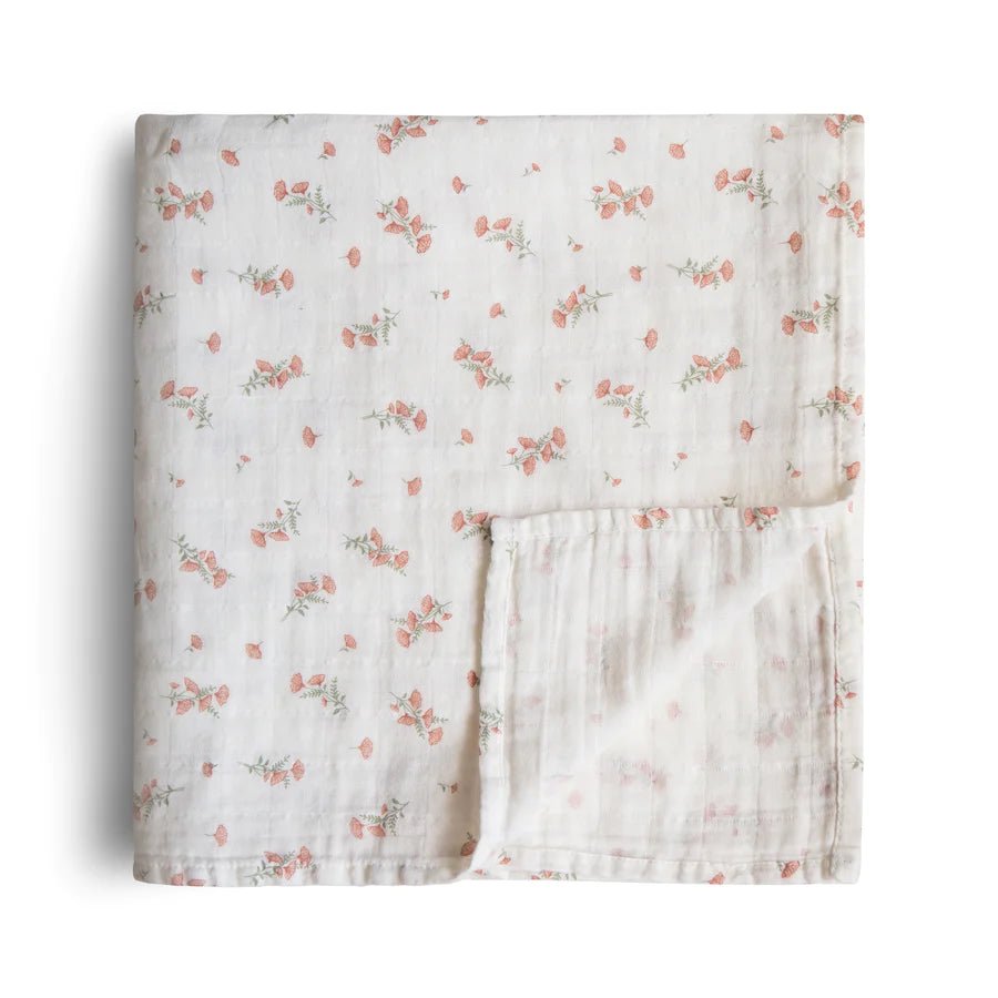 Organic Cotton Muslin Swaddle Blanket | Pink Flowers
