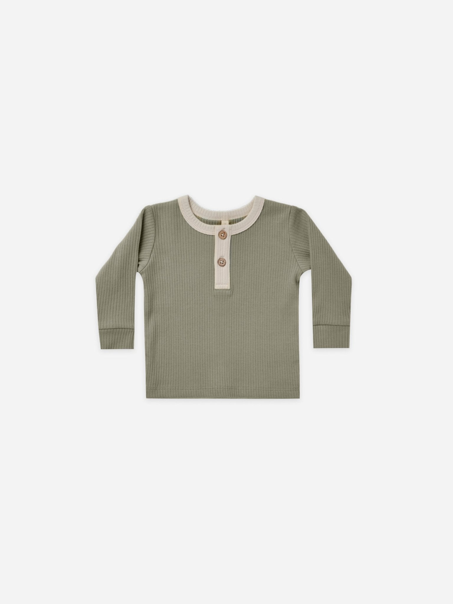 RIBBED LONG SLEEVE HENLEY | FERN