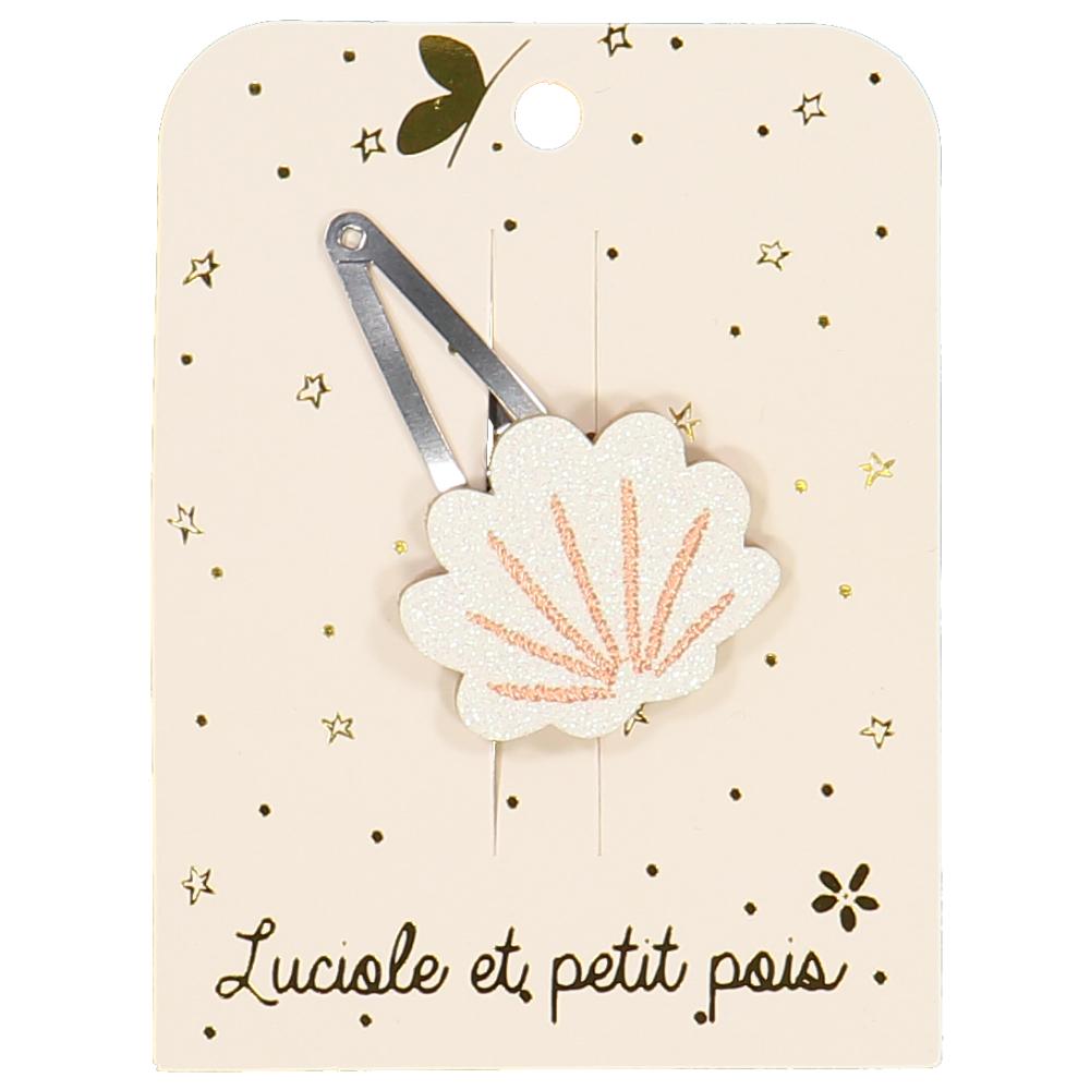 Seashell hair clip - White glitter