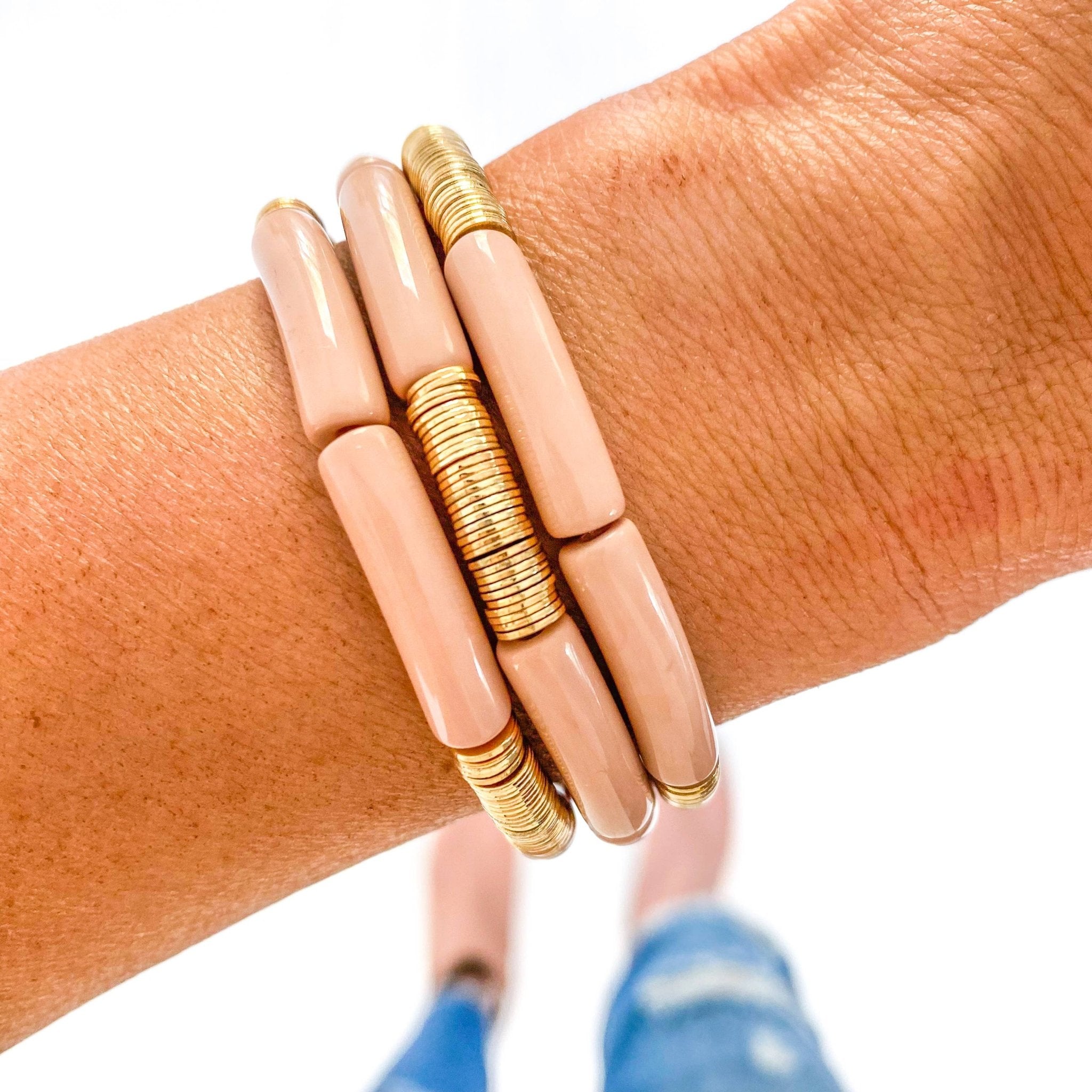 Small Neutral Acrylic Tube Bamboo Bracelet