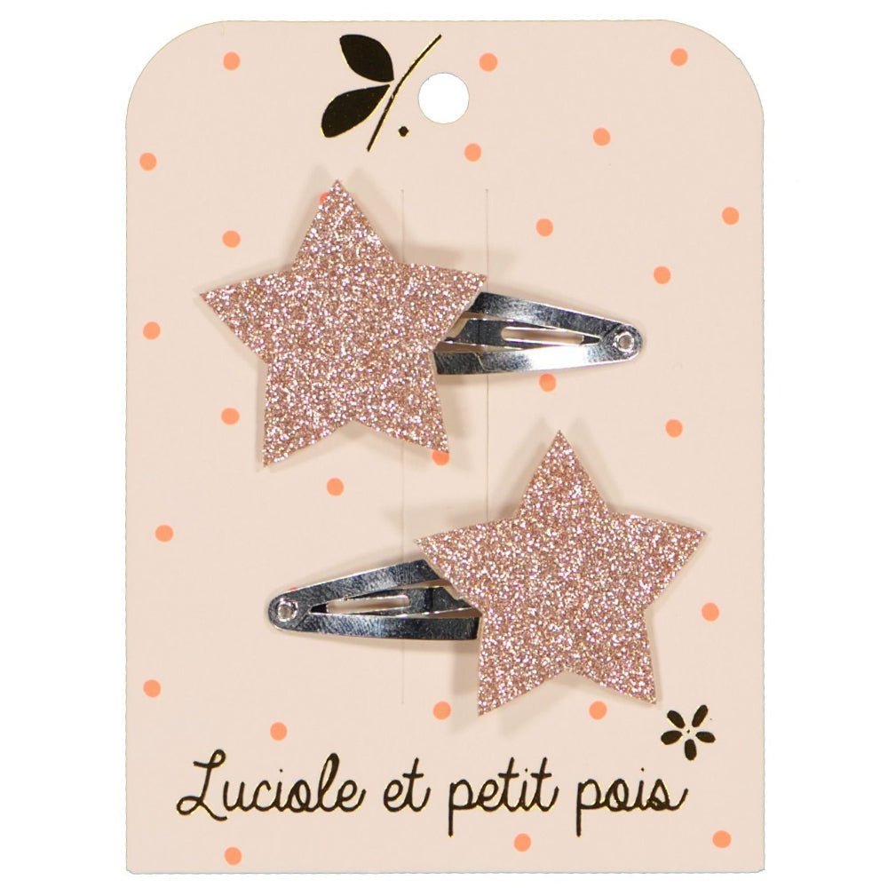 Star Hair Clips - Pink Glitter