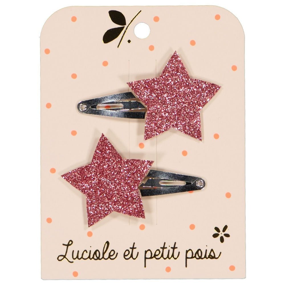 Star Hair Clips - Raspberry Glitter