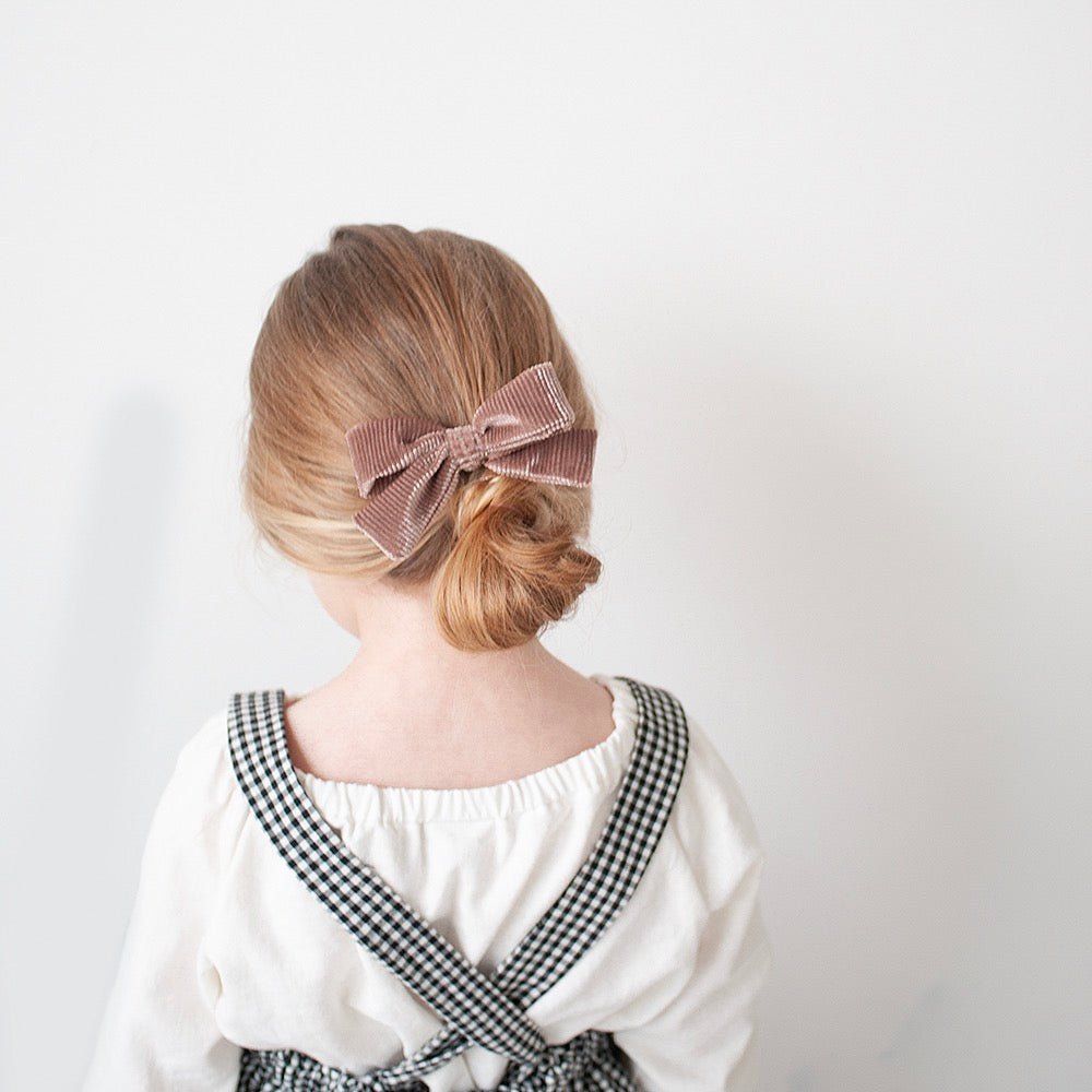 Stripe Mauve Velvet | Medium Hand - Tied Bow